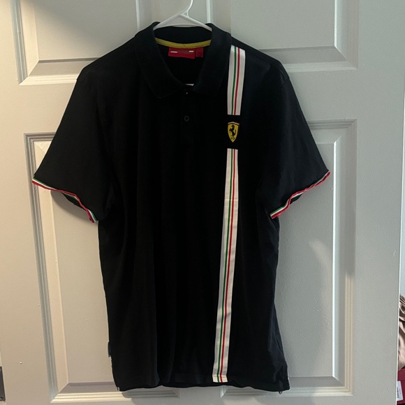 Ferrari Black Polo with Tricolor Stripe - Picture 1 of 3